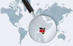 world-map-with-a-magnifying-glass-pointing-at-kenya-map-of-kenya-with-the-flag-in-the-loop-vector